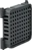 A close-up, angled view of a black plastic rectangular component with a grid pattern on one side and ventilation slots on the other. Produktbild-Vorschau