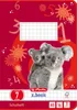 A notebook cover featuring two koalas, with numbers and decorative elements on a red background. Produktbild-Vorschau