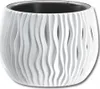 A white, wavy patterned planter pot with a black inner liner, shown against a white background. Náhled obrázku produktu