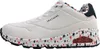 A side view of a single white sneaker with a star pattern on the sole and interior. Voir les images du produit