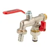 A product shot of a double outlet tap with red handles. Produktbild-Vorschau