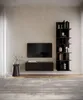 A modern living room with a wall-mounted TV and shelving unit. Voir les images du produit