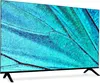 A flat-screen television with a close-up image of a butterfly wing on its screen, shown from a side angle on a white background with its stand. Produktbild-Vorschau