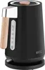 A black electric kettle with a wooden handle and lid accent, shown on a white background. Podgląd zdjęcia produktu