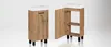 Two views of a bathroom vanity cabinet with a sink on top, one closed and one with the door open, against a gradient background. Podgląd zdjęcia produktu
