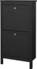 A black shoe cabinet with two flip-down doors and silver knobs. Podgląd zdjęcia produktu