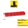A set of red storage bins mounted on a rail, with brand logo and product details. Produktbild-Vorschau