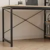 A close-up view of the lower part of a computer desk with metal legs and a wooden top. Produktbild-Vorschau