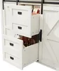 Close-up view of the drawers and sliding doors of a white cabinet. Produktbild-Vorschau