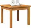 A wooden side table with two glasses and a rolled-up document on top. Voir les images du produit