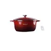 A red Dutch oven pot with a silver lid handle, shown from a front-side diagonal angle against a white background. Produktbild-Vorschau