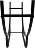 A black metal firewood rack with a modern, curved design. Podgląd zdjęcia produktu