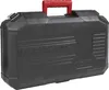 A black plastic tool case with a red handle. Produktbild-Vorschau