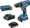 A Bosch cordless hammer drill with accessories, including a case, charger, and battery, displayed on a white background. Voir les images du produit
