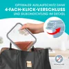 A hand is holding a glass food container over a black handbag. The container has a brown substance inside. There is text and a diagram overlaying the image. Voir les images du produit