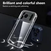 A clear phone case is shown in the foreground, with a dark blue phone partially visible behind it. The background is dark and reflective, with light reflections on the surface. Anteprima dell’immagine prodotto
