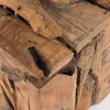 A close-up view of a rustic wooden object, likely a stool or box, showing its textured surface and natural imperfections. Produktbild-Vorschau