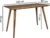 A wooden dining table with dimensions indicated by text overlays. Produktbild-Vorschau