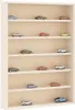 A display case filled with miniature cars on shelves. Podgląd zdjęcia produktu