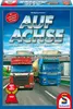The image shows the box of the board game 'Auf Achse', featuring two trucks on a highway. Produktbild-Vorschau