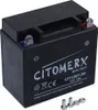 A black motorcycle battery with white text and symbols on its side. Produktbild-Vorschau