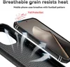 A close-up view of a black phone case, highlighting its breathable design and protective features. Produktbild-Vorschau