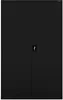A closed black metal cabinet with a lock in the center. Voir les images du produit