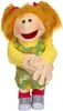 A full-body shot of a puppet with orange hair, wearing a yellow shirt and a green floral dress. Produktbild-Vorschau