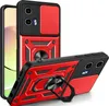 A red and black phone case with a camera cover and ring holder is displayed. Produktbild-Vorschau