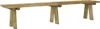 A long wooden bench with four legs, shown from a side angle against a white background. Produktbild-Vorschau