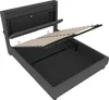 A bed frame with the mattress support lifted to reveal storage space. Produktbild-Vorschau