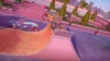 A vibrant cartoon-style scene of a skate park with a person skateboarding on a ramp. Náhled obrázku produktu