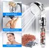 A collage of images showing the benefits of a shower head, with the shower head itself prominently displayed. Produktbild-Vorschau