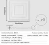 A diagram showing a white ceiling tile with dimensions and a cross-section view, along with a table of product specifications. Anteprima dell’immagine prodotto