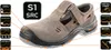 A safety sandal with various features highlighted by text and icons. Produktbild-Vorschau