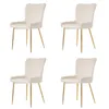 Four beige dining chairs with gold metal legs are arranged in a grid against a white background. Podgląd zdjęcia produktu