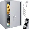 An open safe filled with gold bars, coins, jewelry, and cash, with keys and other accessories displayed next to it. Produktbild-Vorschau