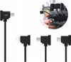 A collage showing different types of USB cables and a close-up of a drone controller with a phone attached. Produktbild-Vorschau