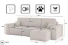 A diagram of a sectional sofa with dimensions and feature icons. Produktbild-Vorschau