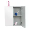 A bathroom cabinet with its doors open, showing shelves and items. Produktbild-Vorschau