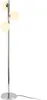 A floor lamp with three spherical lights on a white background.