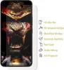 A smartphone screen protector with a graphic of a fierce tiger wearing samurai armor, with feature descriptions on the right. Produktbild-Vorschau