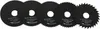 A set of five black circular saw blades with teeth, arranged in a row on a white background. Produktbild-Vorschau