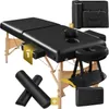 A collage of images showing a black massage table and its accessories. Náhled obrázku produktu