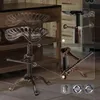 A bar stool with a tractor seat design is shown in a kitchen or dining area, with close-up insets highlighting its adjustable features and base. Náhľad obrázku produktu