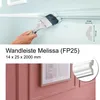 A hand painting a decorative molding on a wall, with a close-up of the molding and a sample of the molding shown. Produktbild-Vorschau