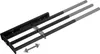 A close-up, angled view of a black, extendable, three-arm towel rack mounted to a black bracket. Grayed-out arms suggest its adjustable nature, and an arrow indicates the direction of movement. Produktbild-Vorschau