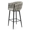 A light gray upholstered bar stool with a braided design and black metal legs, shown against a white background. Produktbild-Vorschau