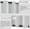 Close-up of outdoor curtains showing grommets and descriptive text. Produktbild-Vorschau