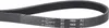 A close-up of a black V-ribbed belt, showing the brand name and product details printed on it. Produktbild-Vorschau
